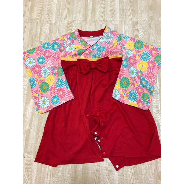 袴風ロンパース☆女の子 キッズ/ベビー/マタニティのキッズ服男の子用(90cm~)(和服/着物)の商品写真