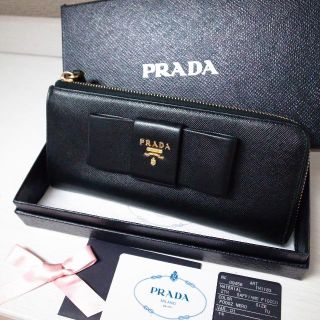 PRADA - 正規品♡美品♡プラダ 長財布 リボン 黒 サフィアーノレザー