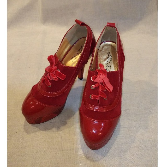 フェイクスエード×パイソン オックスフォード ハイヒール 赤 ３６ ゴシック レディースの靴/シューズ(ハイヒール/パンプス)の商品写真