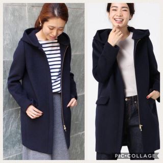 イエナ(IENA)のヤコ様専用【美品】二重織シャルムフード付きコクーンコート ネイビー 36(ロングコート)