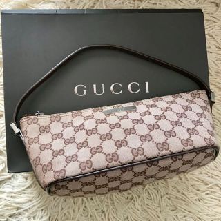 グッチ(Gucci)のpito様専用  正規品GUCCIポーチGG柄キャンパスxレザー人気ミニバッグ(ハンドバッグ)