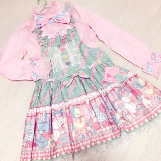 アンジェリックプリティー(Angelic Pretty)のタグ付き新品✩メロディトイズ サロペット グリーン ブラウス付き(サロペット/オーバーオール)