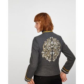 ZARA - 新品 ZARA 植物柄刺繍ナポレオンジャケット グレー レディース