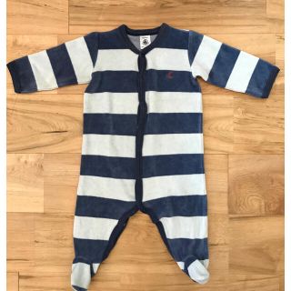 プチバトー(PETIT BATEAU)のプチバトー / ベロア ボーダー ロンパース(カバーオール)