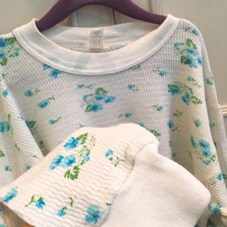 ロキエ(Lochie)のBlueflowerサーマルカットソー花柄古着vintagelochie(カットソー(長袖/七分))