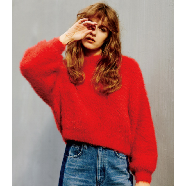 moussy(マウジー)のmoussy MOCK NECK VOLUME KNIT RED レディースのトップス(ニット/セーター)の商品写真