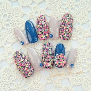 mylovemylife_nail☆ポコポコツイード×英字スワロネイル