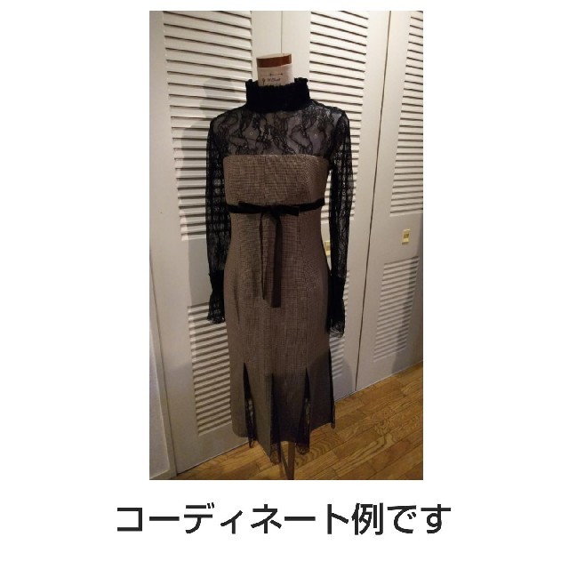 RED VALENTINO(レッドヴァレンティノ)のR.E.D VALENTINO 茶系チェック×レース ベアトップワンピース 42 レディースのワンピース(ひざ丈ワンピース)の商品写真