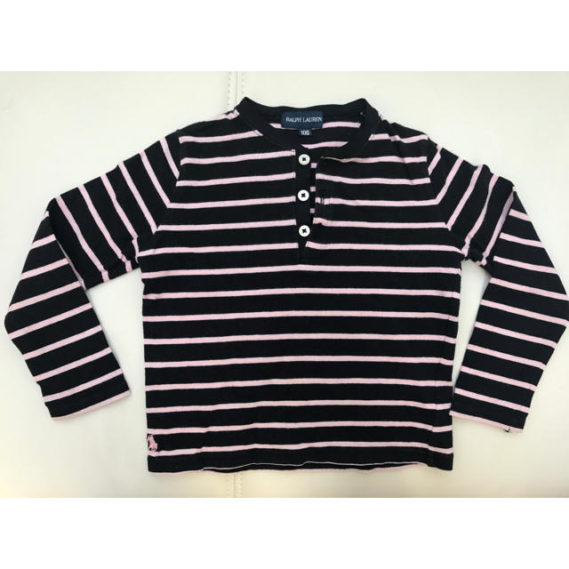 Ralph Lauren(ラルフローレン)のラルフローレン長袖Tシャツ 100サイズ★黒とピンクのストライプ キッズ/ベビー/マタニティのキッズ服女の子用(90cm~)(Tシャツ/カットソー)の商品写真