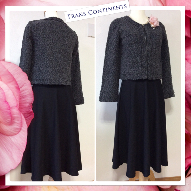 TRANS CONTINENTS(トランスコンチネンツ)の《M》新品トランスコンチネンツ ジャケット💕新品 黒 フレアスカート セット レディースのフォーマル/ドレス(スーツ)の商品写真
