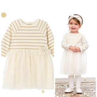 プチバトー(PETIT BATEAU)のmayuty様専用☆プチバトー ラメマリニエールチュール切替ワンピース(ワンピース)