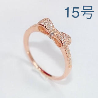 15号リボンCZ パヴェリング 指輪 ピンクゴールドカラー(リング(指輪))