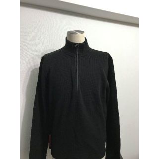 プラダ(PRADA)の●7.8万プラダスポーツ黒ハーフジップニットセーター赤タグナイロン切替●美品(ニット/セーター)