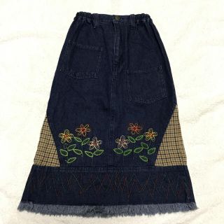 kids デニム ロングスカート 刺繍 フリンジ 120㎝  送料無料(スカート)