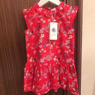 プチバトー(PETIT BATEAU)のプチバトー 17SS レッドフラワーワンピース 36m 新品(ワンピース)