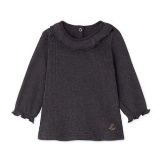 プチバトー(PETIT BATEAU)の新品未使用　プチバトー　リブ編みフリルブラウス　18m(シャツ/カットソー)