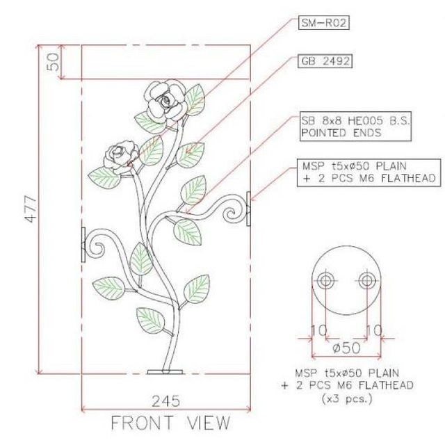 アイアン薔薇 フィックスフェンス/鉄製スリット/バラ門柱内側面格子外壁装飾