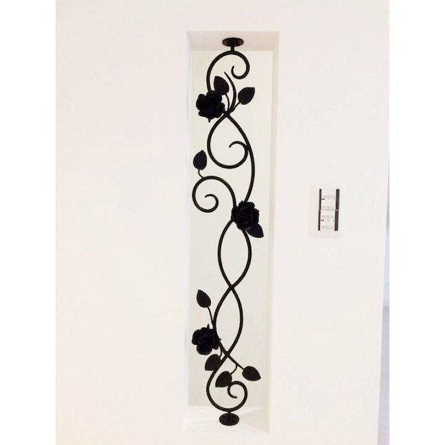 国産アイアン薔薇の装飾パネルＷ180ｃｍ鉄製バラスリット面格子門柱アンティーク