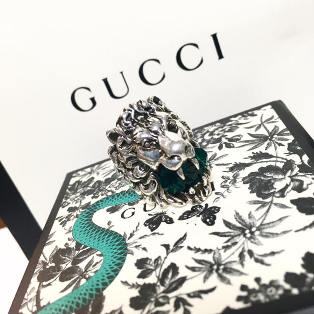 Gucci(グッチ)のGUCCI 19号 ライオンリング グリーン プリンスタウン デニム ニット メンズのアクセサリー(リング(指輪))の商品写真