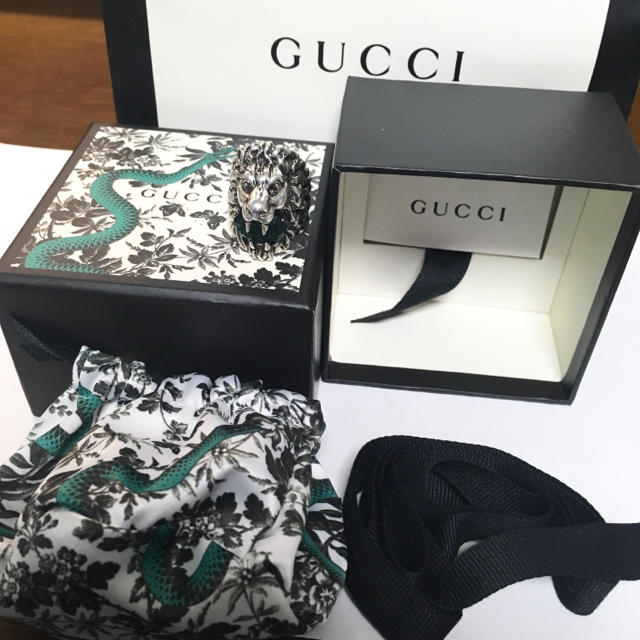 Gucci(グッチ)のGUCCI 19号 ライオンリング グリーン プリンスタウン デニム ニット メンズのアクセサリー(リング(指輪))の商品写真