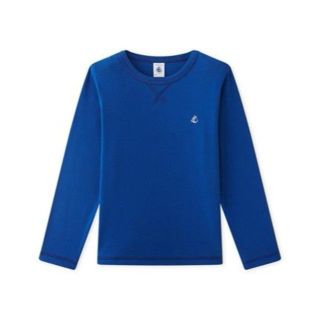 プチバトー(PETIT BATEAU)の裏起毛ロゴ入長袖Tシャツ　ブルー　　プチバトー 8ans(Tシャツ/カットソー)