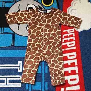 ベビーギャップ(babyGAP)のbabyGap キリン柄 ベロア ロンパース 70cm(カバーオール)