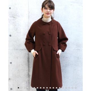 ドットアンドストライプスチャイルドウーマン(Dot&Stripes CHILDWOMAN)のスーパー100Sモッサ加工 ダブル釦パフスリーブコート(ロングコート)