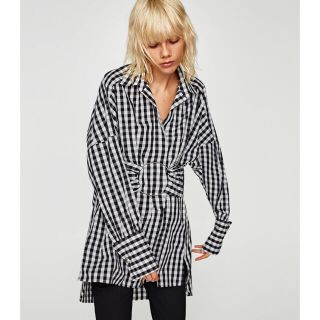 ザラ(ZARA)のメディック様専用❣️ZARA メタルリング付き チェック柄シャツ  S(シャツ/ブラウス(長袖/七分))