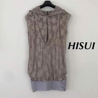 ヒスイ(HISUI)の日本製♦︎HISUI フード付き ノースリーブ トップス ベージュ グレー M(カットソー(半袖/袖なし))