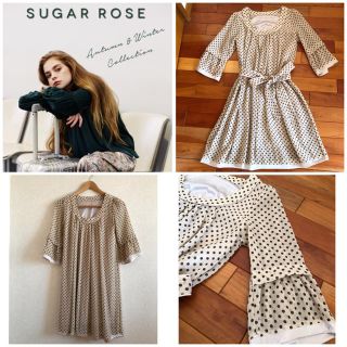 シュガーローズ(Sugar Rose)の未使用美品 Sugar Rose ドット柄リボン付きワンピース(ひざ丈ワンピース)