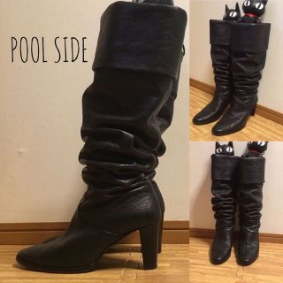 プールサイド(POOL SIDE)の【美品】POOL SIDE プールサイド ブラック ロングブーツ24cm(ブーツ)