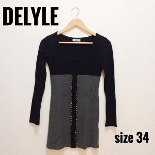 デイライル(Delyle)のDELYLE ラインストーン付きバイカラーニットチュニック サイズ34(チュニック)