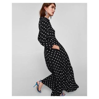 ザラ(ZARA)の完売品 ザラ ドット 水玉 シャツ ワンピ マキシ丈 スカート サンダル ブーツ(ロングワンピース/マキシワンピース)