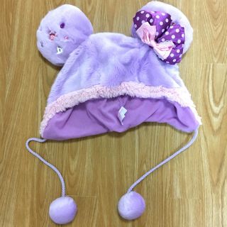 ディズニー(Disney)の！値下げ！ミニーちゃん ふわふわ 帽子 パープル(その他)