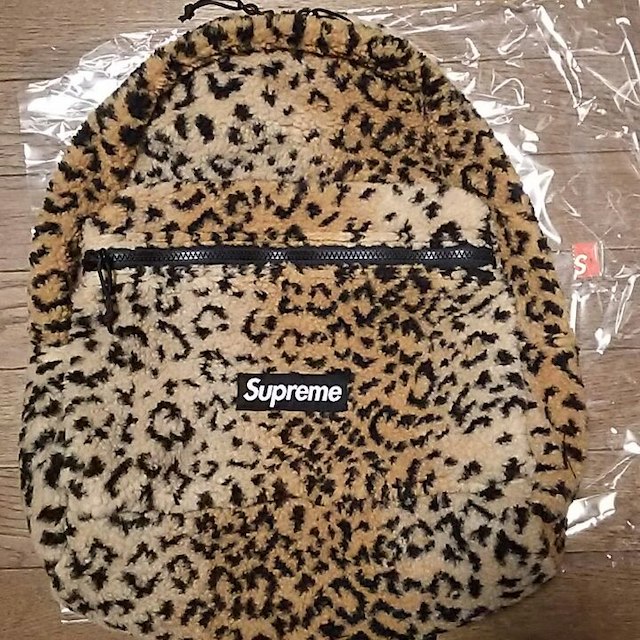 Supreme 2017AW Leopard Fleece Backpack シュプリーム レオパードフリースバックパック リュック バッグ ボア ヒョウ柄 ブラウン【200620】【新古品】【me04】