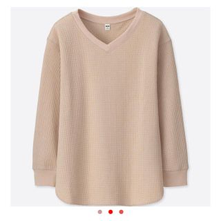 ユニクロ(UNIQLO)のユニクロ ワッフルVネックT  ピンク S(Tシャツ(長袖/七分))