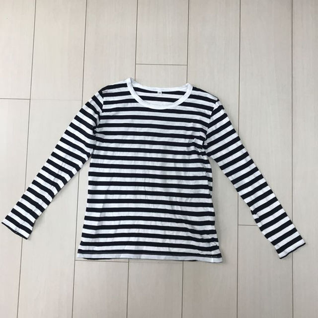 MUJI (無印良品)(ムジルシリョウヒン)の無印 ボーダーシャツ 140 キッズ/ベビー/マタニティのキッズ服男の子用(90cm~)(Tシャツ/カットソー)の商品写真