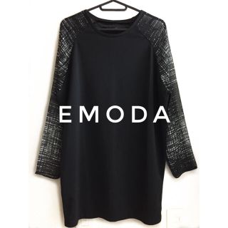 エモダ(EMODA)のEMODA【美品】ラグランスリーブ 長袖 ワンピース ロンT ブラック(ひざ丈ワンピース)