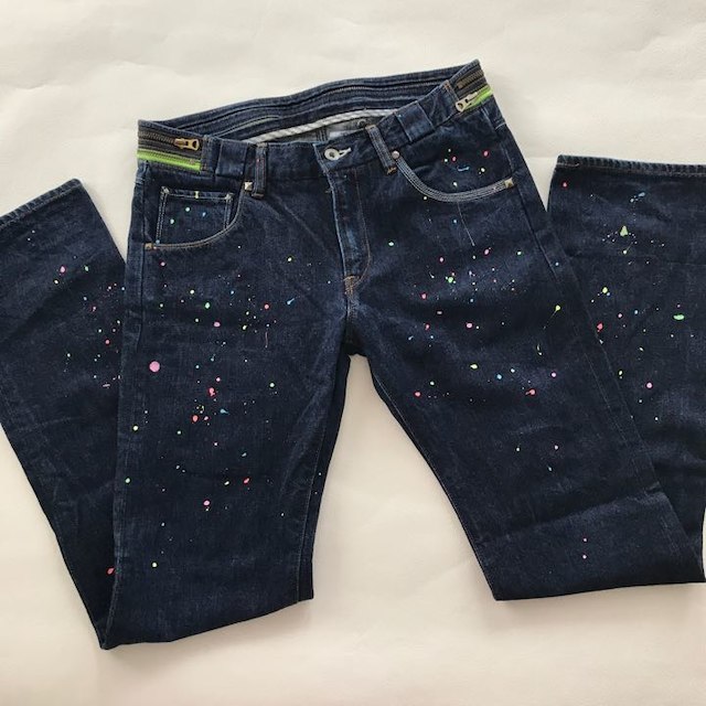 ー品販売 Paul M 金ボタン 本革 マルチカラー 花柄 デニムパンツ Smith ー品販売 Paul M 金ボタン 本革 マルチカラー 花柄 デニムパンツ Smith