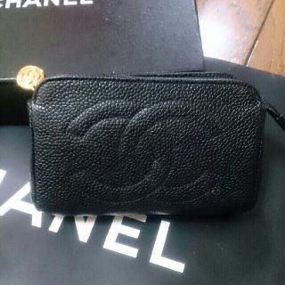 シャネル(CHANEL)のCHANEL シャネル キャビアスキン ココマーク ポーチ 黒(ポーチ)