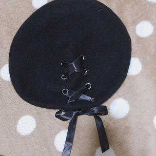 レースアップ ベレー帽 （黒）(ハンチング/ベレー帽)