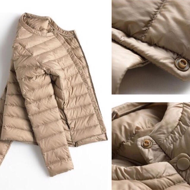 新品! ウルトラ ライト ダウン ジャケット ノーカラー コンパクト モカ S レディースのジャケット/アウター(ダウンジャケット)の商品写真