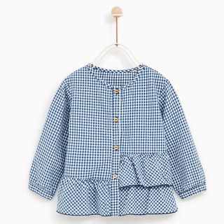 ザラキッズ(ZARA KIDS)の【3/4まで出品】ZARAbabyフリル付きギンガムチェックシャツ(シャツ/カットソー)