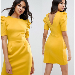 エイソス(asos)の*ASOS* yellow Vバックミニワンピース♡(ミニワンピース)