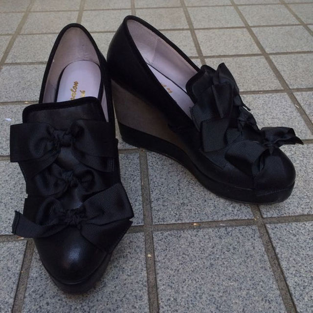 Honey Salon 黒×グレー リボン パンプス靴/シューズ