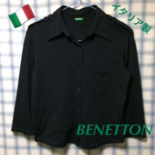 ベネトン(BENETTON)のITALY古着★送料込★ベネトン7分袖ポリシャツ★レディースMブラック黒★216(その他)