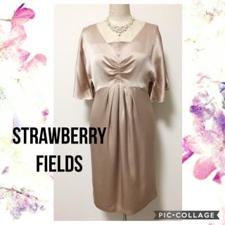 ストロベリーフィールズ(STRAWBERRY-FIELDS)のstrawberry サテン ワンピース ドレス 結婚式 パーティー ピンク(ひざ丈ワンピース)