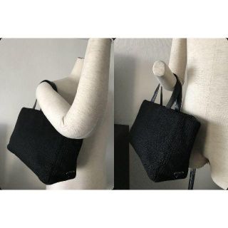 プラダ(PRADA)の●14万プラダ希少ウールリブ編みバッグ３層レザー横長●良美品★入園式卒業式入学(ハンドバッグ)