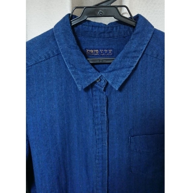 ZARA(ザラ)のZARA デニム風長袖シャツ Sサイズ ダークブルー レディースのトップス(シャツ/ブラウス(長袖/七分))の商品写真