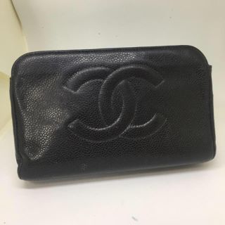 シャネル(CHANEL)の【CHANEL】コスメポーチ★　キャビアスキン　ココマーク　シャネル　黒色(ポーチ)